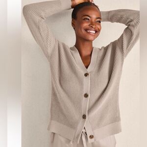 Haven Well Within 100% organic cotton chunky V-neck knit sweater cardigan S/M
